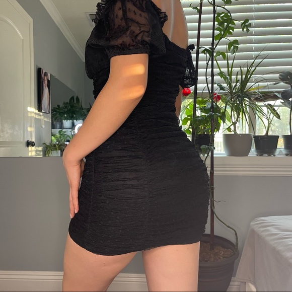 Black Runched Mesh Dress - Picture 2 of 2